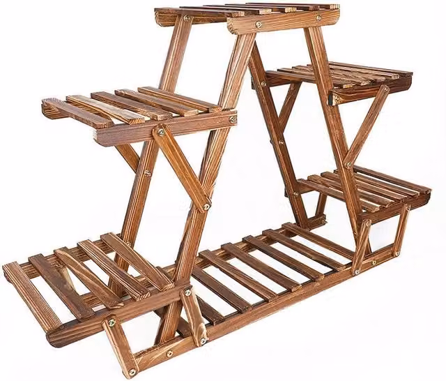 NESTLUNE 6 Tier Rustic Brown Wooden Triangular Plant Stand – 1
