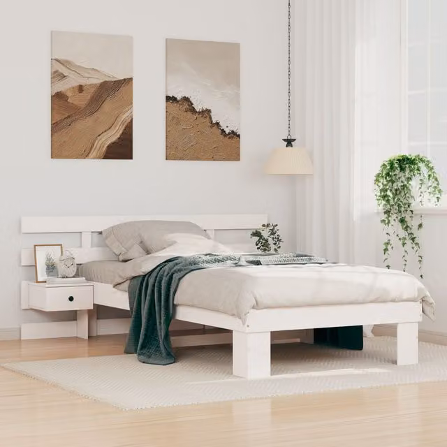 Berkfield Home White Solid Pine Wood Bed with Drawer 100 x 200 cm – 1