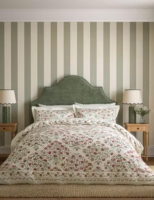 Sanderson Ottoman Floral Cotton Duvet Cover and Pillowcase Set, Multicolour, 180 x 200 cm