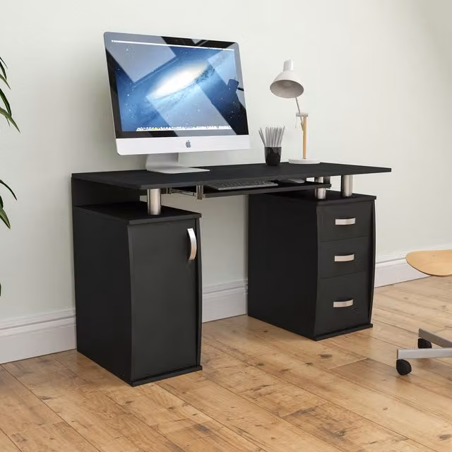 Otley Modern 3 Drawer Computer Desk in Black