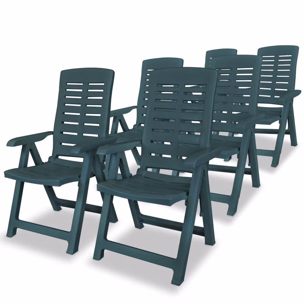 Berkfield Home Set of 6 Reclining Plastic Garden Chairs in Green, H 108 x W 60 x D 61 cm – 2