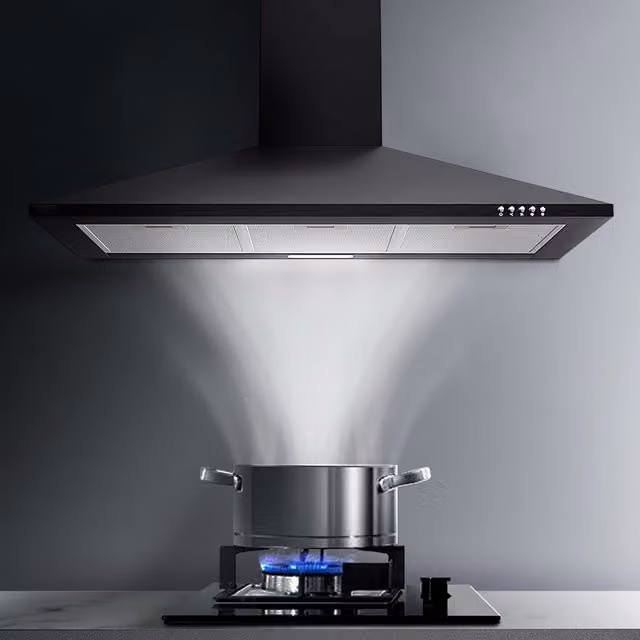 Livingandhome Black Wall-Mounted Recirculation Range Hood with LED Lighting, Width: 90 cm