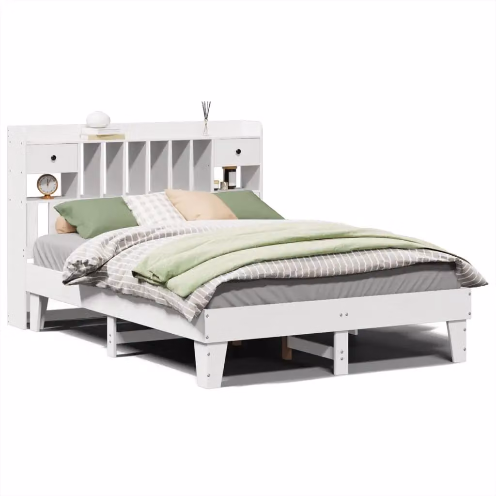Berkfield Home White Solid Wood Pine Bed Frame with Drawers W/D/H: 140 x 190 cm – 2