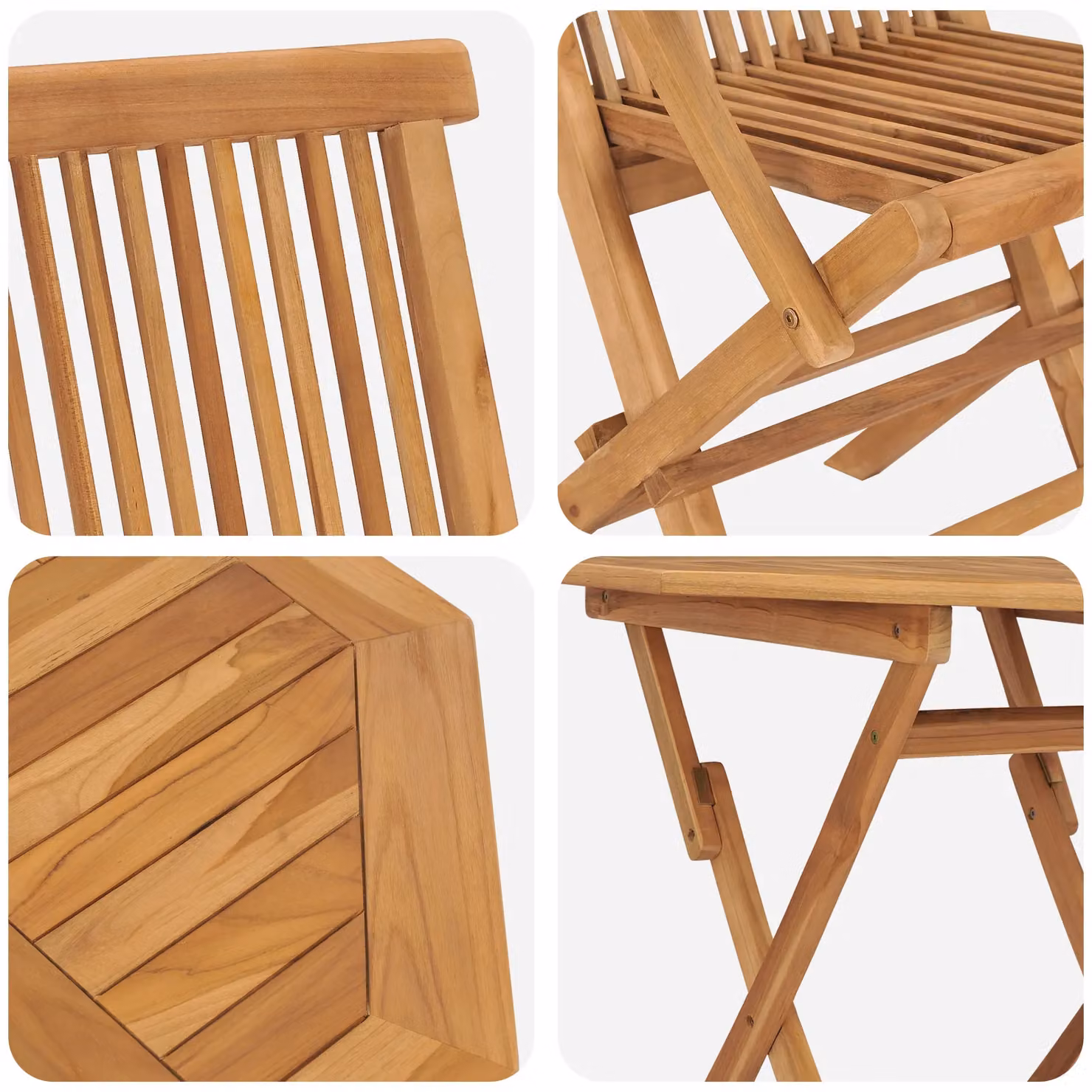 Berkfield Home 3 Piece Folding Garden Bistro Set in Beige Solid Acacia Wood – 4