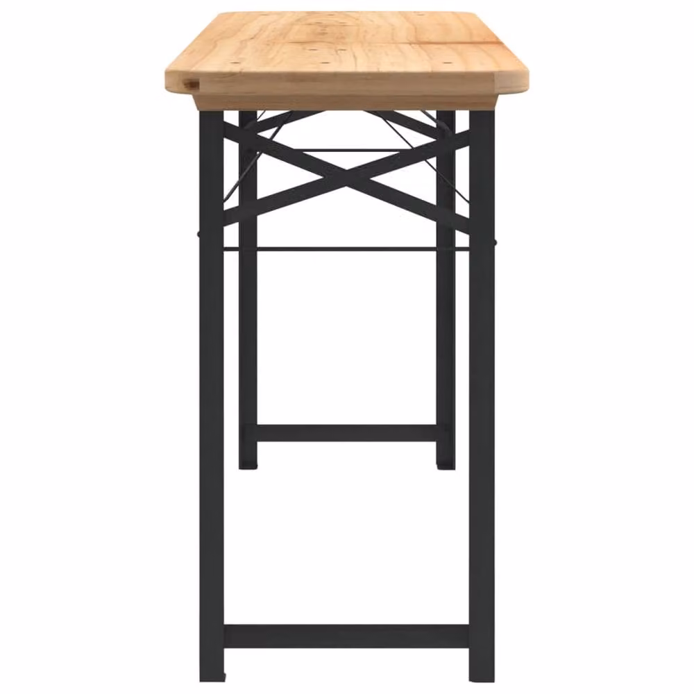 Berkfield Home 3 Piece Folding Beer Table Set in Brown Solid Wood and Metal – 3