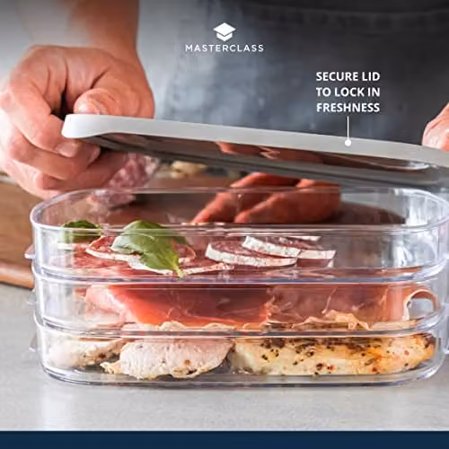 MasterClass Deli Food Storage Box with 3 Airtight Transparent Compartments and Grey Lid – 3