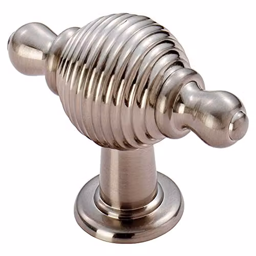 Loops 2 Pack Reeded Beehive Style Cabinet Door Knobs with Finials in Brushed Nickel Plated Silver, 26mm Diameter Rose – 2