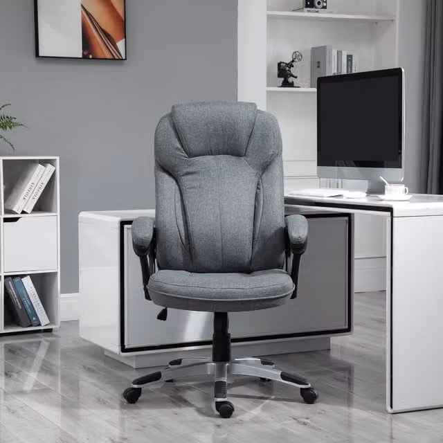 Vinsetto Modern Grey Linen Fabric Task Chair with Armrests and 360 Degree Swivel