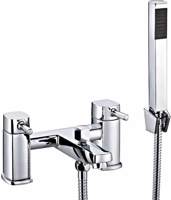 Balterley Contemporary Soft Square Deck Mounted Bath Shower Mixer Tap, Chrome Silver