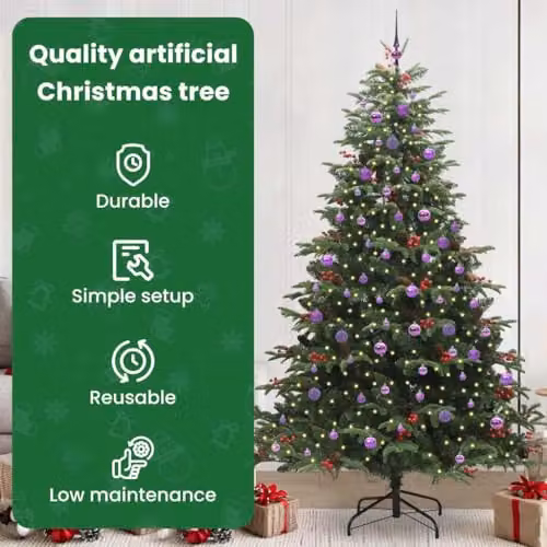 vidaXL Artificial Christmas Tree with 300 Warm White LEDs and Metal Stand, Green, Height: 240 cm – 4