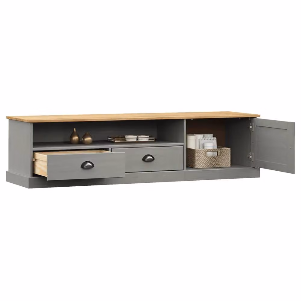 Berkfield Home VIGO Grey TV Cabinet in Solid Pine Wood, W/D/H: 156 x 40 x 40 cm – 3