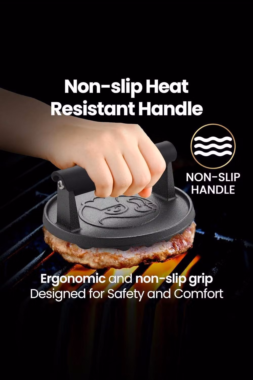 Gourmet Easy Cast Iron Smash Burger Press and Silicone Baste Bottle Set in Black – 2