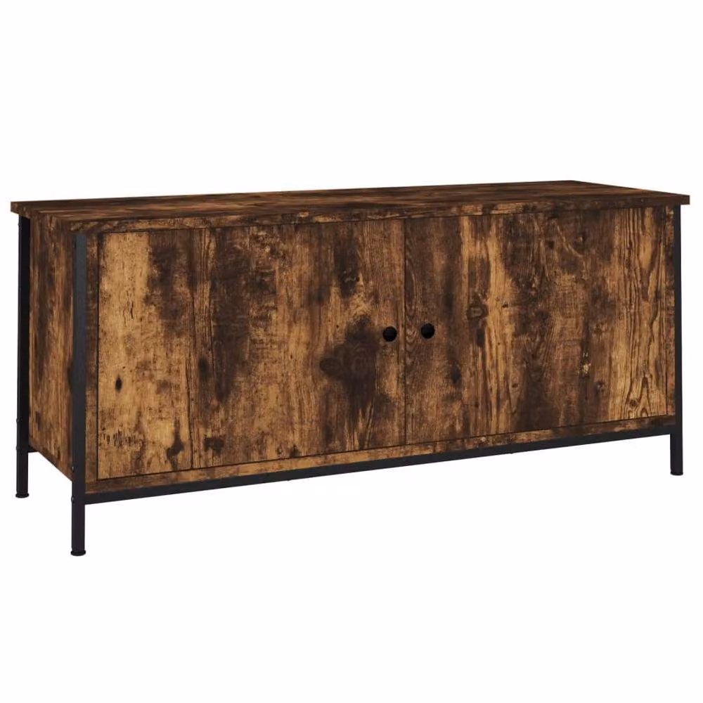 Berkfield Home TV Cabinet with Doors in Smoked Oak Brown, W/D/H: 102 x 35 x 45 cm – 2
