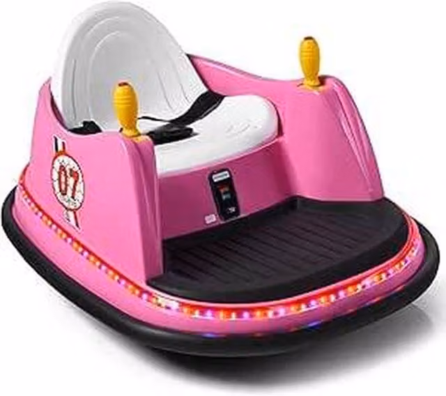 Costway Pink Rotation Spin Kids Waltzer Electric Ride On Car with Rechargeable Battery