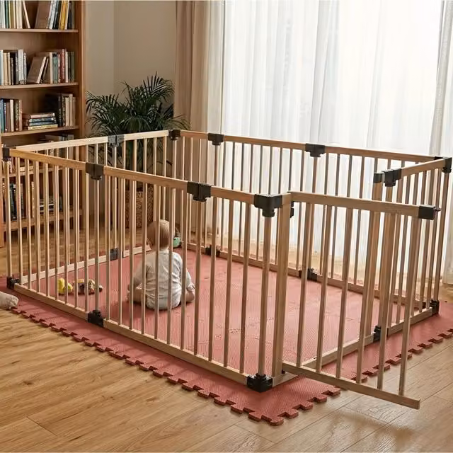 Safetots Hexagonal Wooden Play Den with Soft Foam Play Mat, Dusty Blue and Natural, W/D/H: 180 x 150 x 80 cm