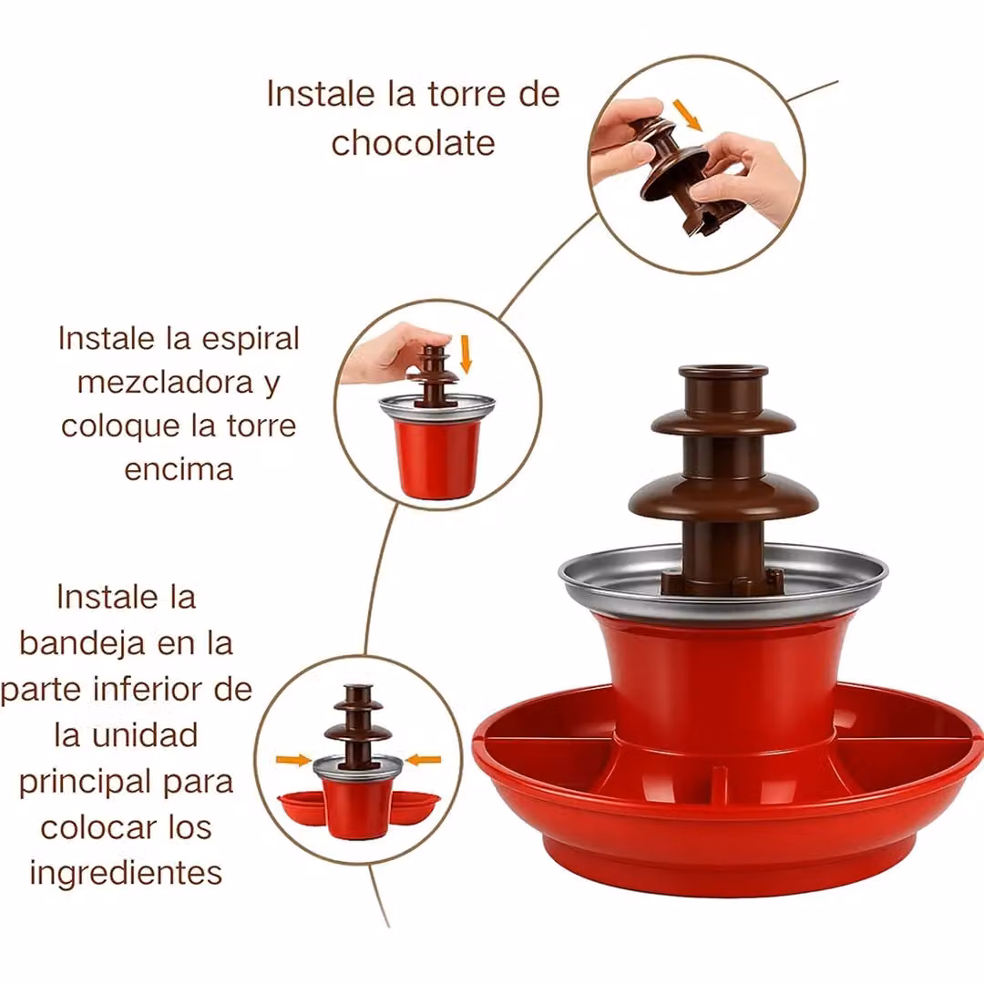 SPETLEK 3 Tier Electric Chocolate Fountain and Fondue Machine with Food Tray in Red – 4