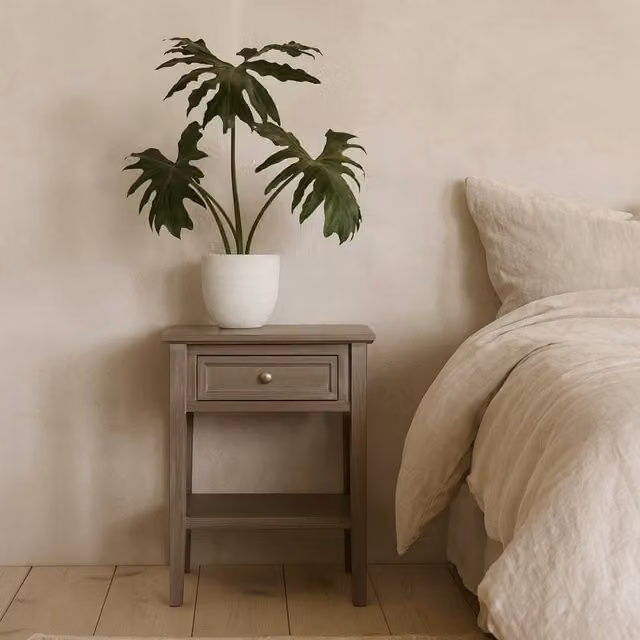 Wyld Haus Laurelbrook Grey Wood Side Table with 1 Drawer and Bottom Shelf, W/D/H: 43.0 x 43.0 x 59.0 cm