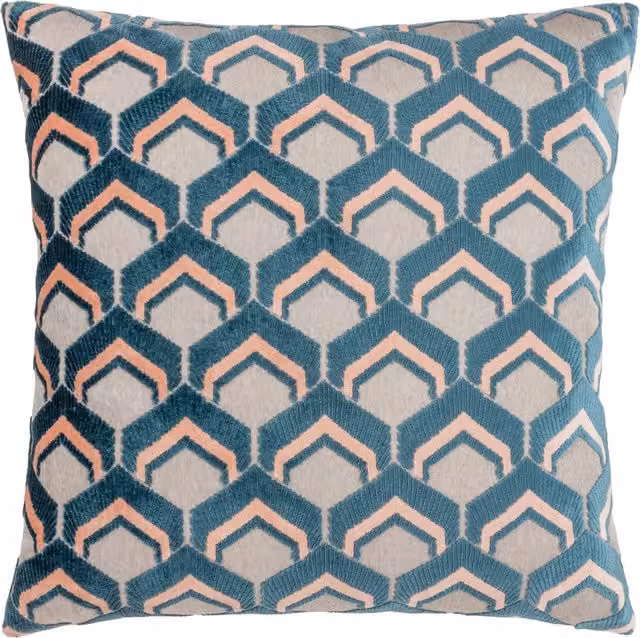 Make It A Home Ledbury Velvet Jacquard Square Cushion in Grey, Pink and Blue