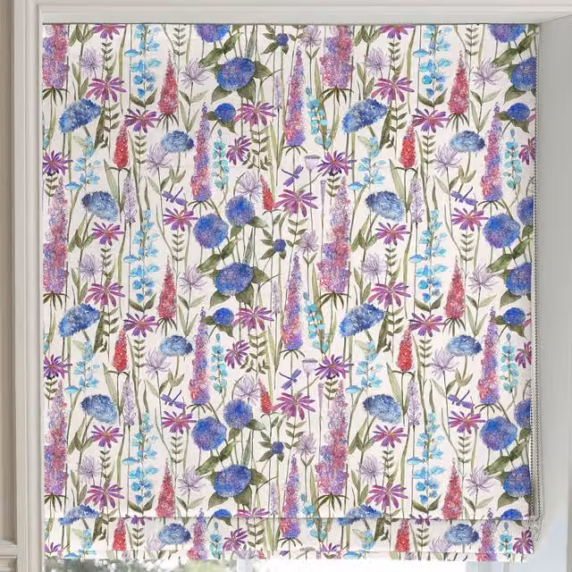 Voyage Maison Florabunda Made to Measure Blackout Roman Blind in Bluebell Ecru Multicolour Floral Textile