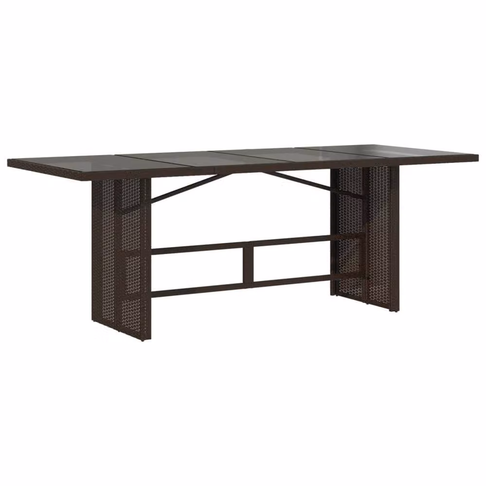 Berkfield Home Brown Poly Rattan Garden Table with Glass Top, W: 190 cm, D: 80 cm, H: 75 cm – 2