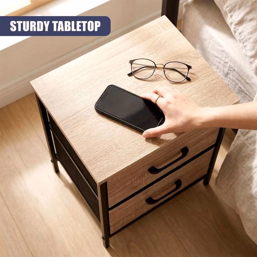 EONLION Modern Brown Bedside Table with 2 Removable Drawers – 3