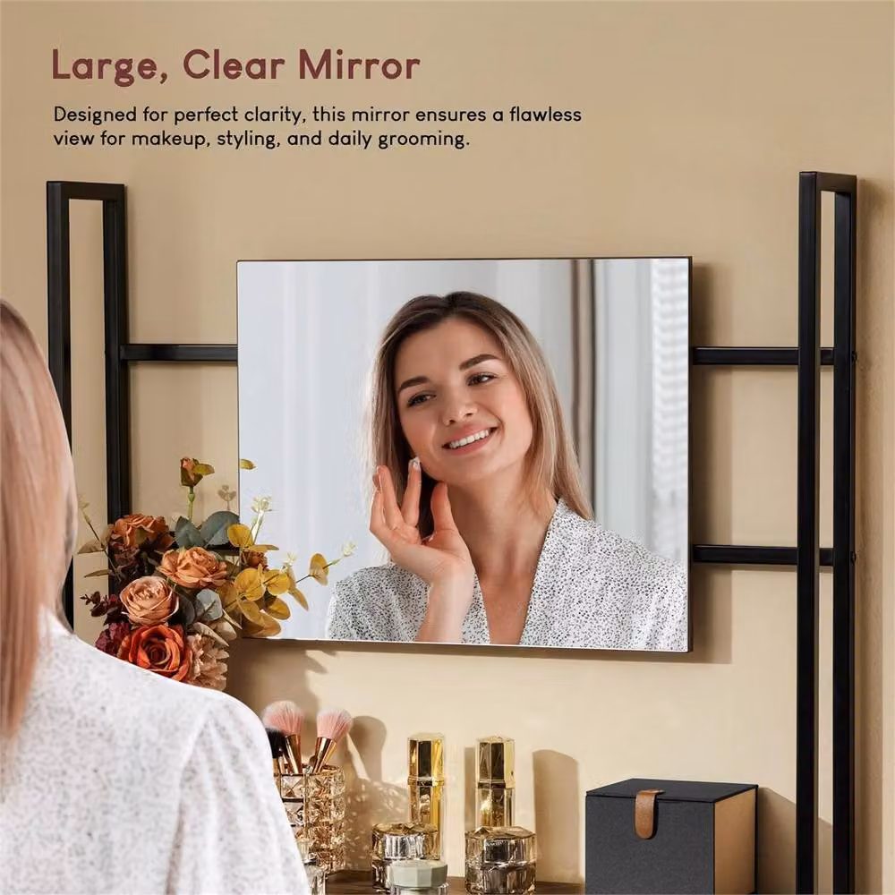 PAWNORA Industrial Wooden Dressing Table with Mirror in Brown – 5