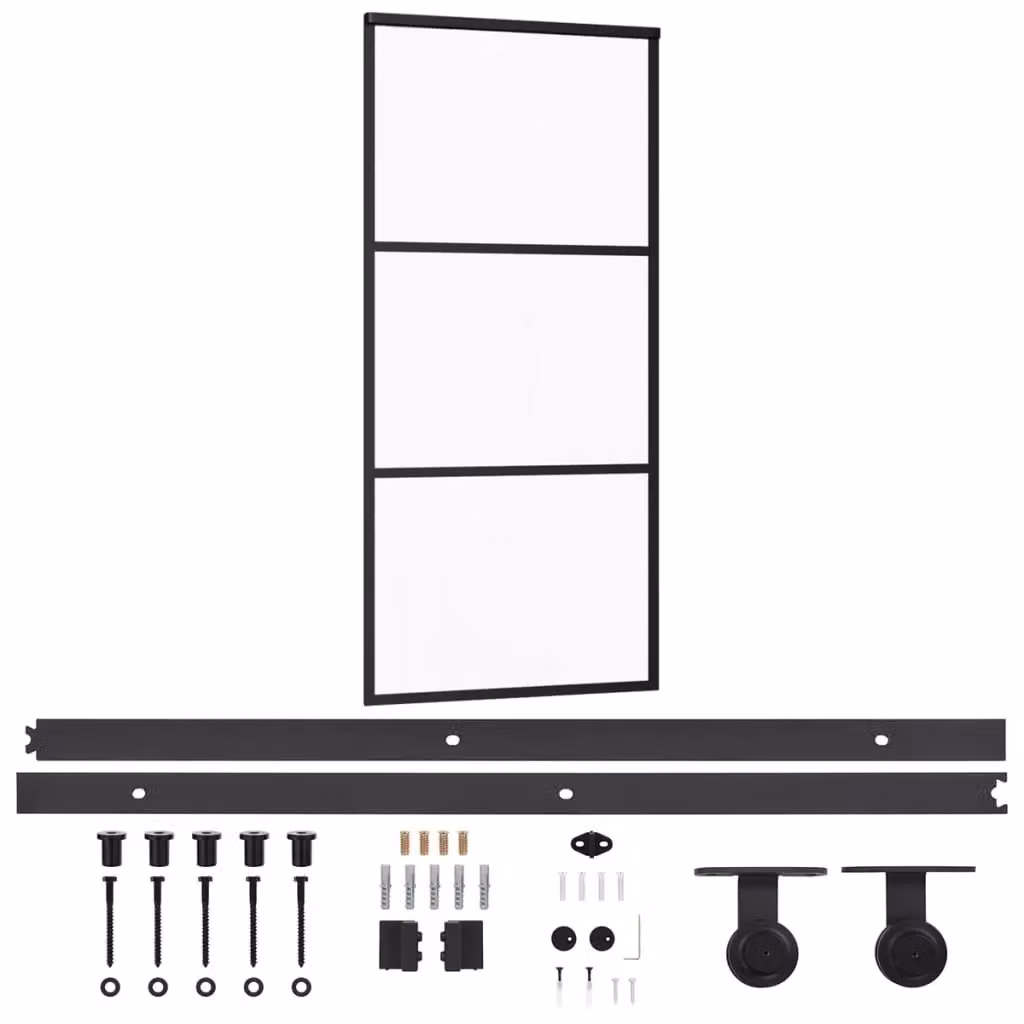 Berkfield Home Sliding Door with Hardware Set, Black ESG Glass and Aluminium, W: 90 cm, H: 205 cm – 2