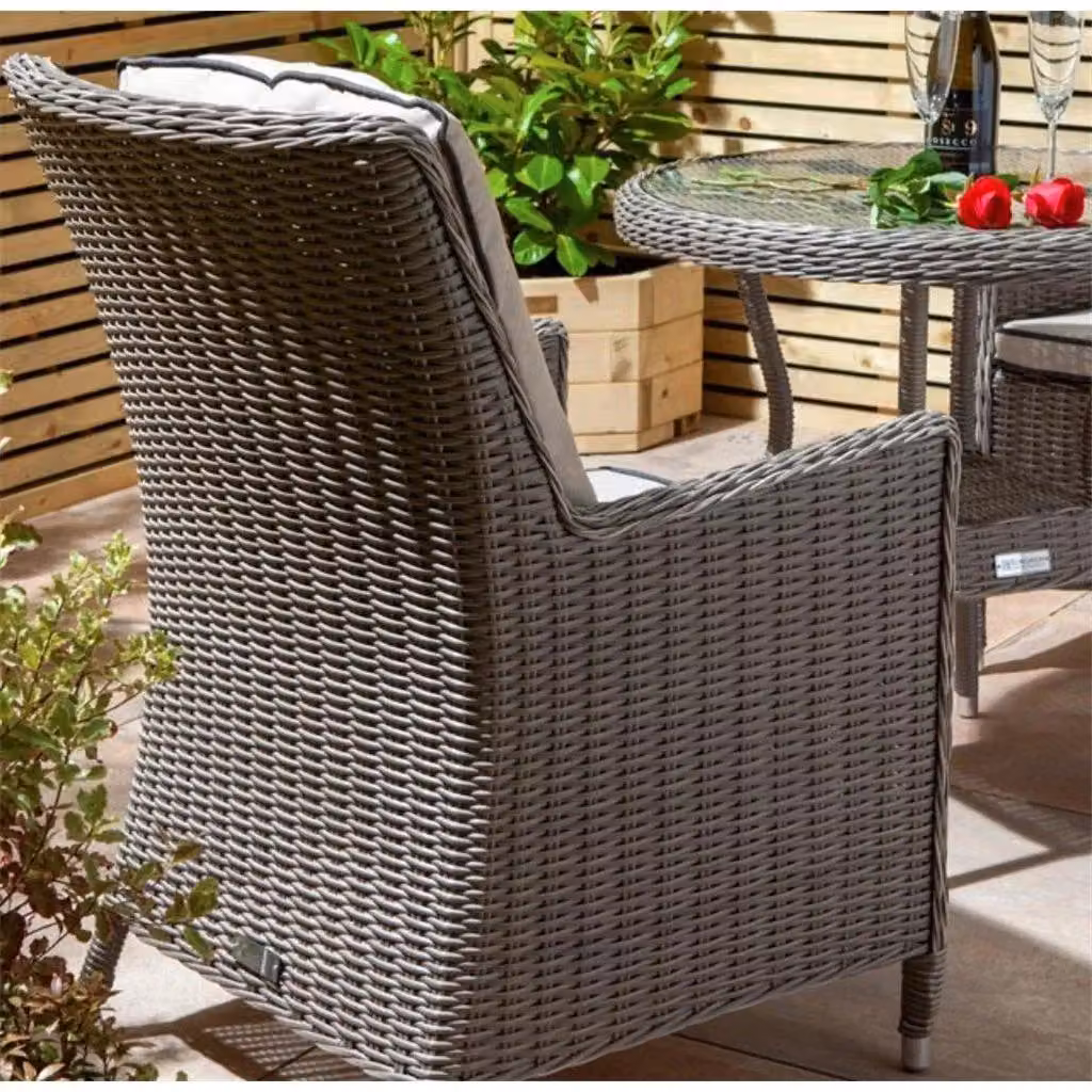 Cheshire 2 Seater Natural Stone Rattan Weave Garden Bistro Set in Grey – 3