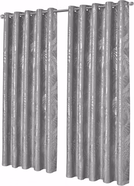 NewEdgeBlinds Silver Floral Leaf Sparkle Blackout Fabric Eyelet Curtains W: 167 cm