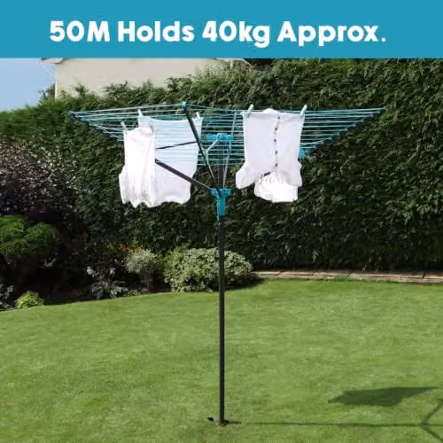 JVL 4 Arm Powder Coated Steel Rotary Airer in Grey with 50m Drying Space – 2