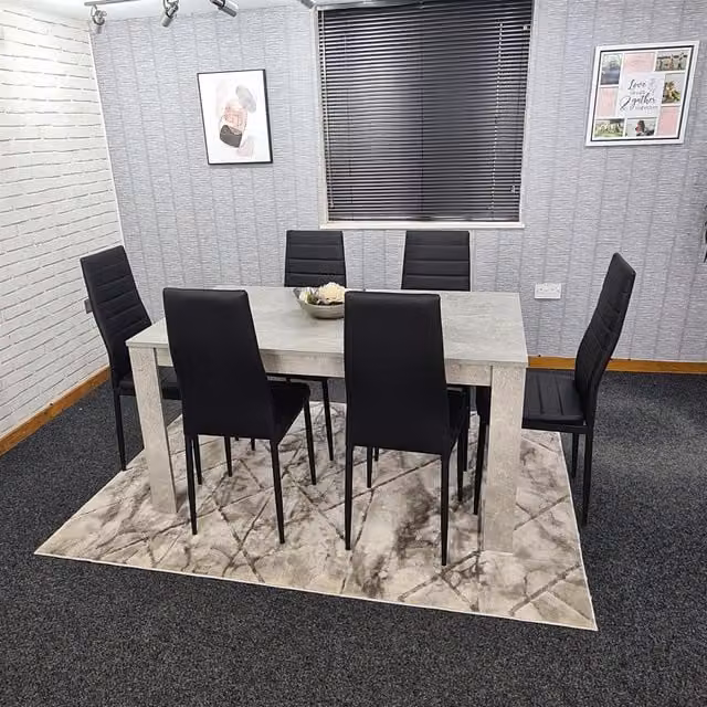 Kosy Koala Modern Rectangular Dining Table and 7 Chairs Set in Stone Grey and Black