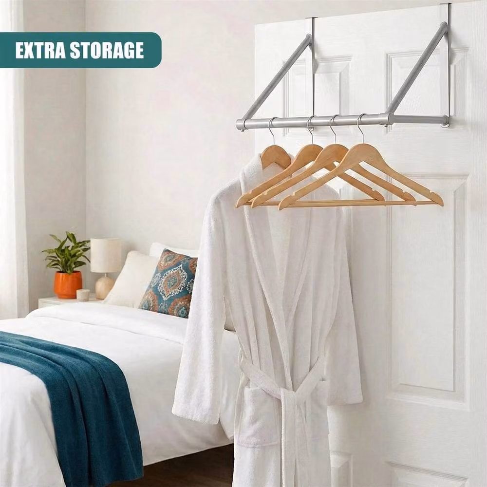 FORGEVIO Stainless Steel Door Hanger Bar Clothes Rail Drying Rack in Silver – 2