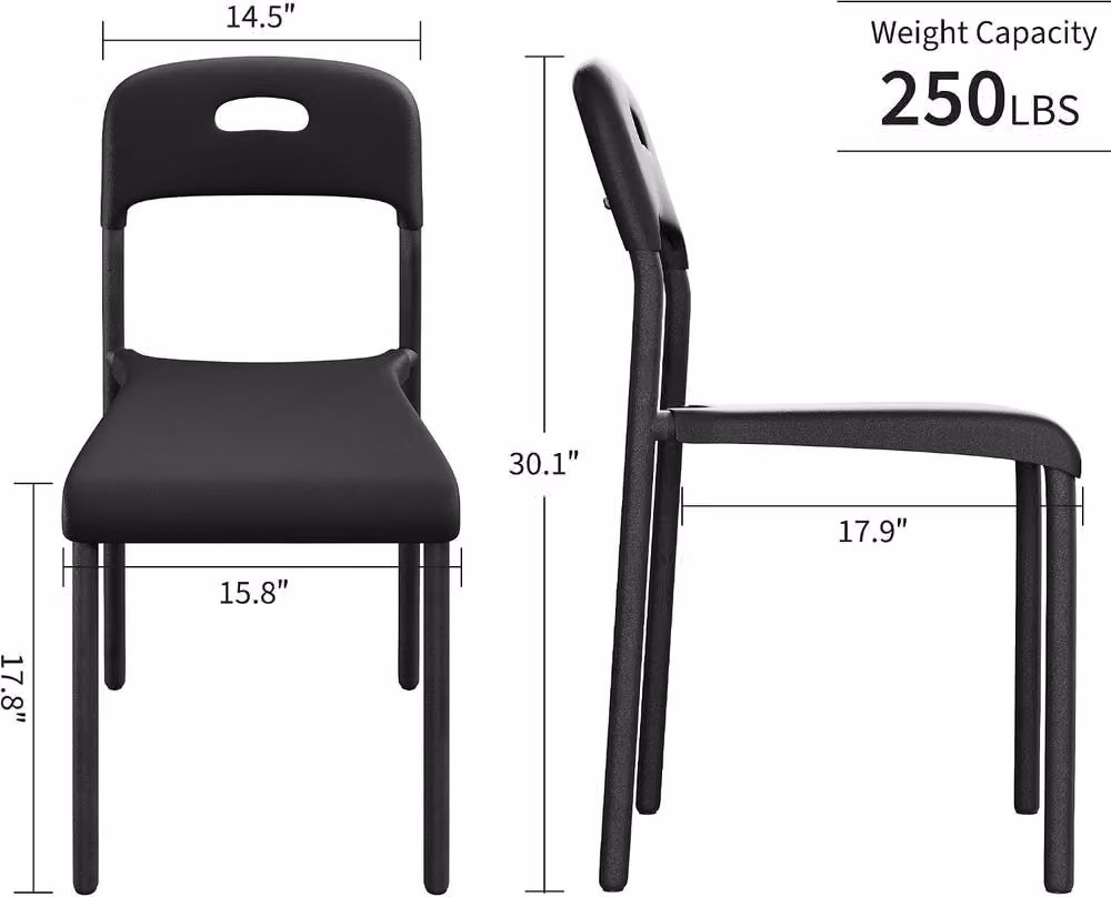 London Boutique Set of 2 Modern Stackable Black Plastic and Metal Kitchen Side Chairs – 2