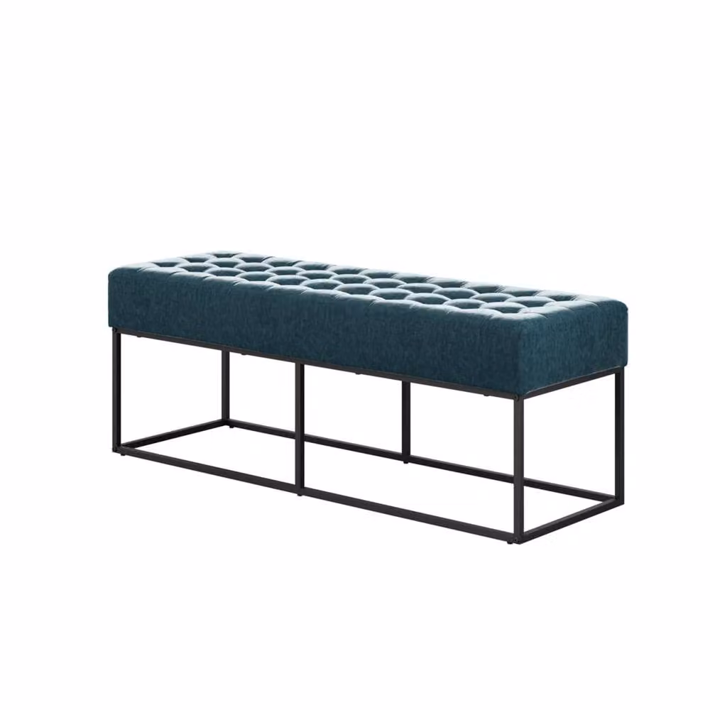 Wyld Haus Cavan Upholstered Diamond Bench in Dark Blue, W/D/H: 100 x 41.5 x 46.5 cm – 2