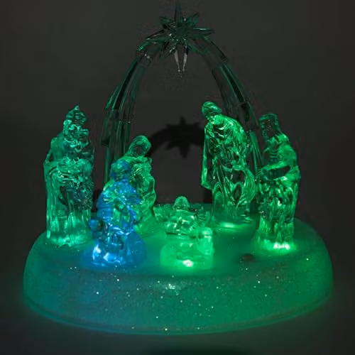 Shatchi Musical Nativity Scene Acrylic Sculpture with Pre-Lit LED Lights, Transparent, Height: 20 cm – 2