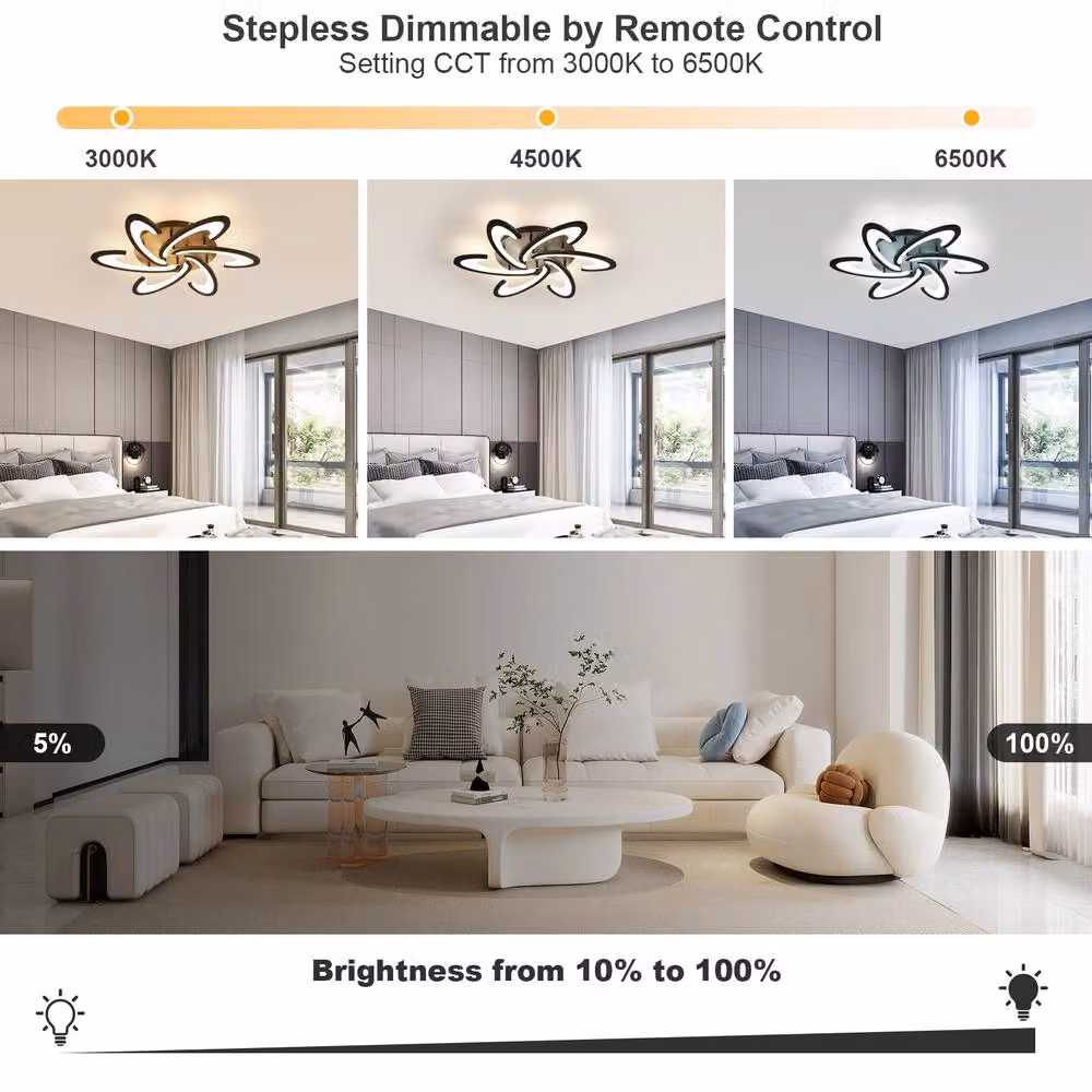 Pheashine Modern Dimmable LED Ceiling Light with Remote Control, Black Acrylic – 4