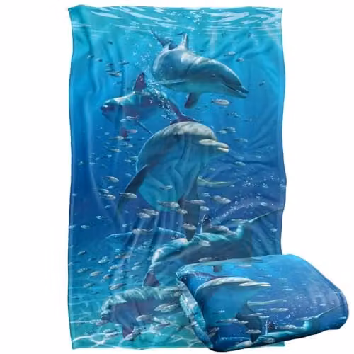 JQ Licensing Royce Mcclure Dolphin Twister Silky Touch Super Soft Fleece Throw Blanket, Multicolour, W/D/H: 91 x 147 cm – 1