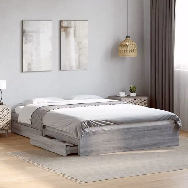 Berkfield Home King Size Bed Frame with Drawers in Grey Sonoma, W/D/H: 150 x 200 cm – 1