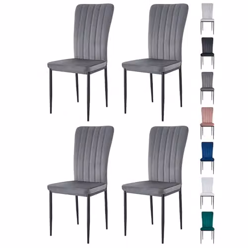 mcc direct Elle Set of 4 Velvet High Back Dining Chairs in Dark Grey with Metal Legs