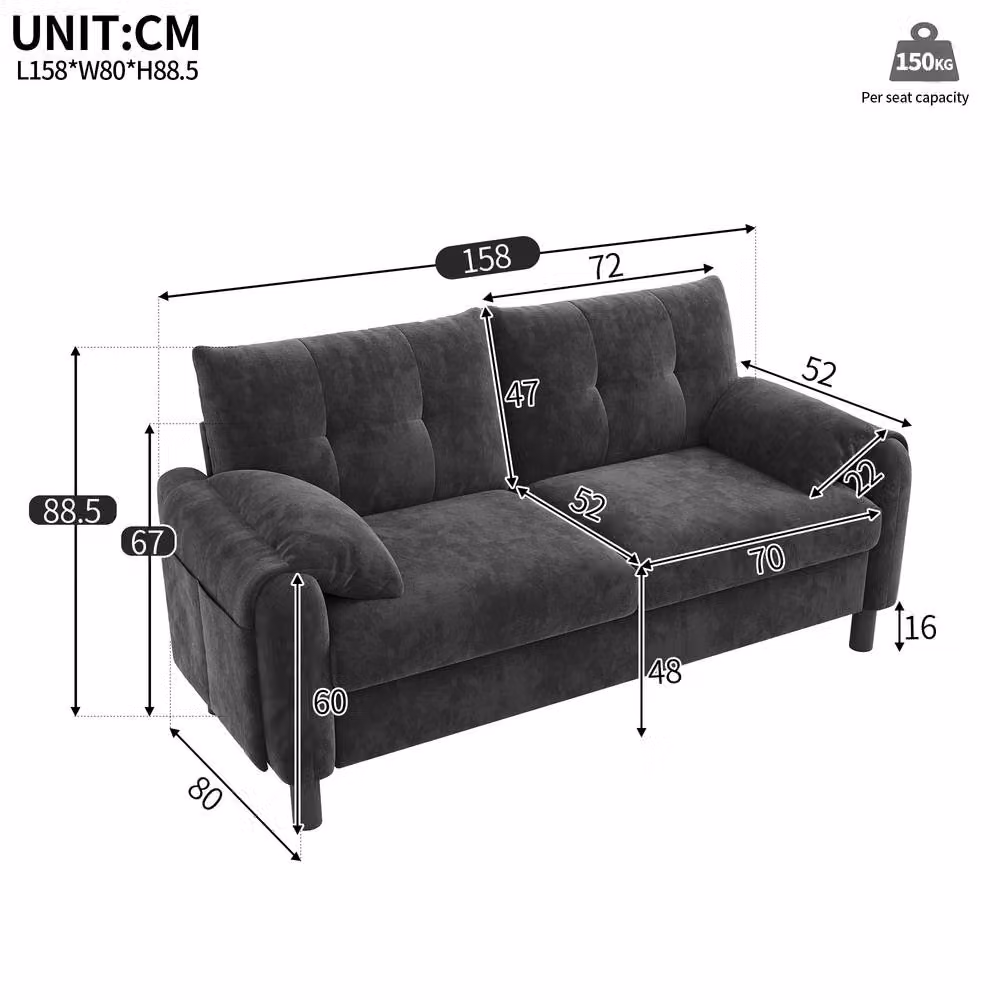 BTM 2 Seater Chenille Upholstered Sofa in Grey – 4