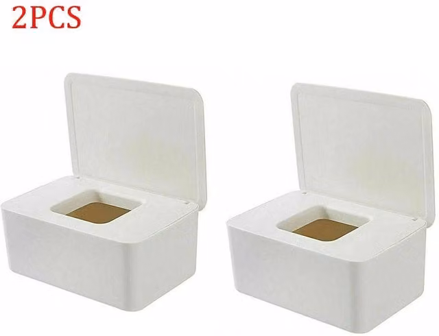 FLAVORA White Plastic Wet Wipes Dispenser Box with Lid, 2 Pack – 1