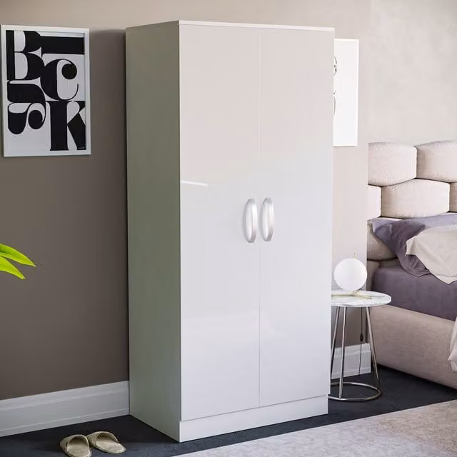 Hulio 2 Door Glossy White Modern Freestanding Wardrobe