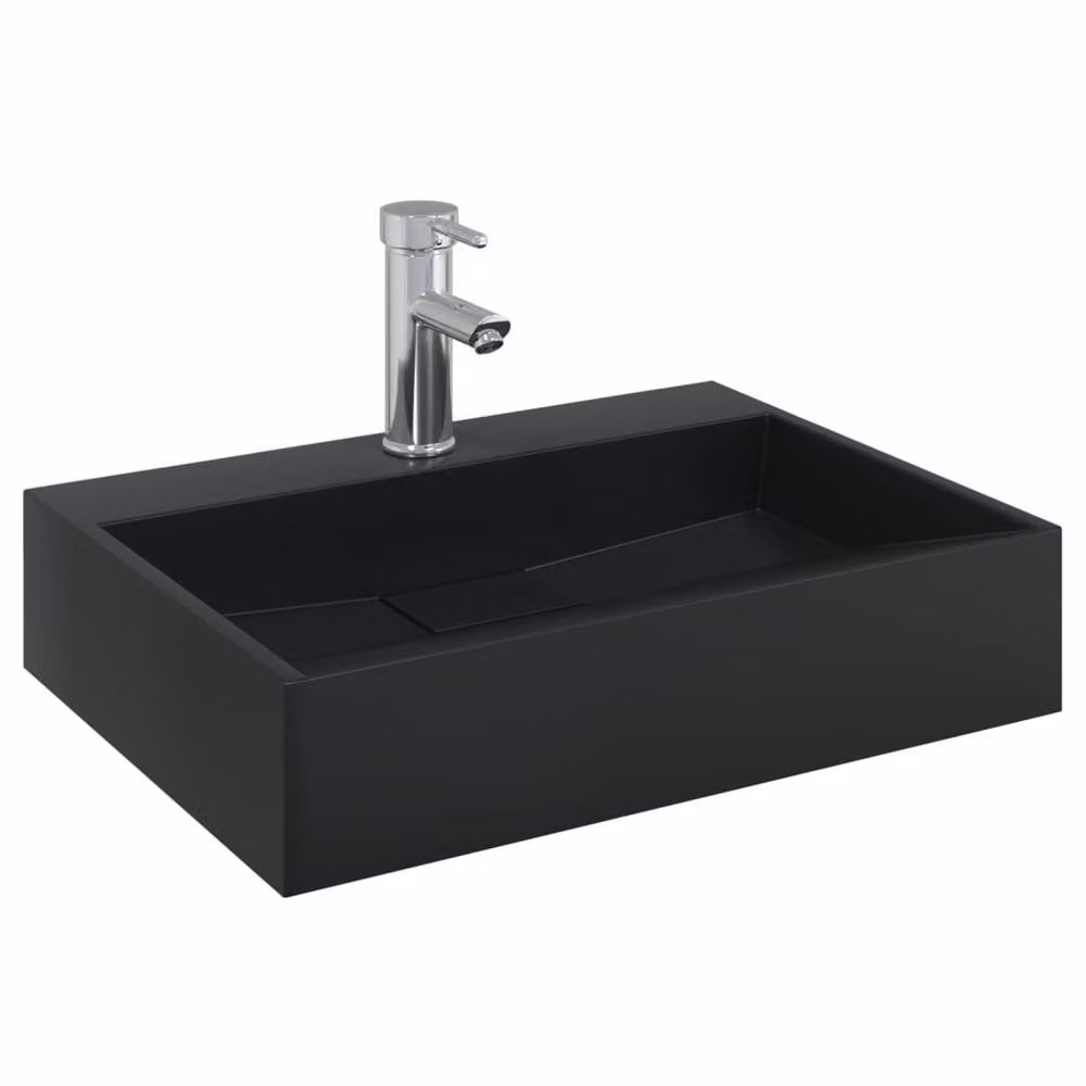 Berkfield Home Rectangular Countertop Wash Basin in Matt Black, W/D/H: 50 x 38 x 11 cm – 3