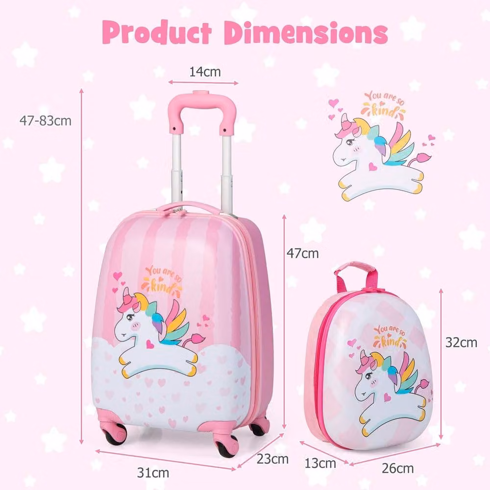 Costway Kids Luggage Set with 12 inch Backpack and 16 inch Suitcase, Pink – 2