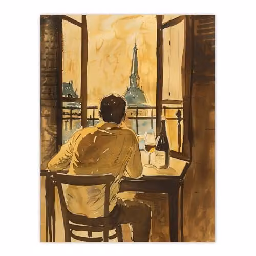 Artery8 France Portrait Wine Drink Watercolour Wall Art Poster Print, Multicolour, 46 x 61 cm – 1
