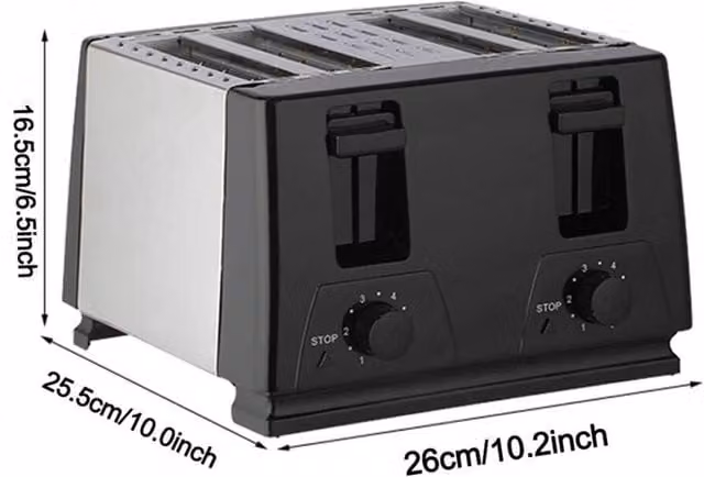 PAWNORA 4 Slice Extra Wide Slot Toaster with Variable Browning, Defrost and Reheat Functions in Black – 1