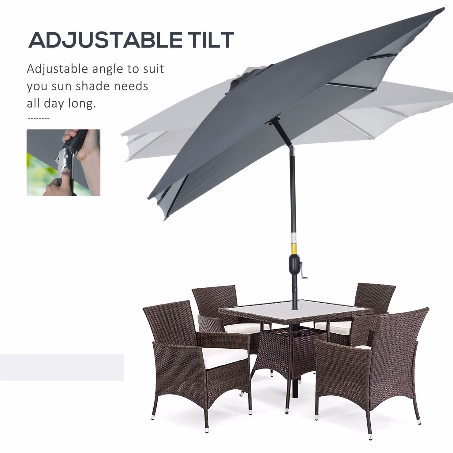 Outsunny Cantilever Patio Parasol in Dark Grey, 3 x 2 m – 3