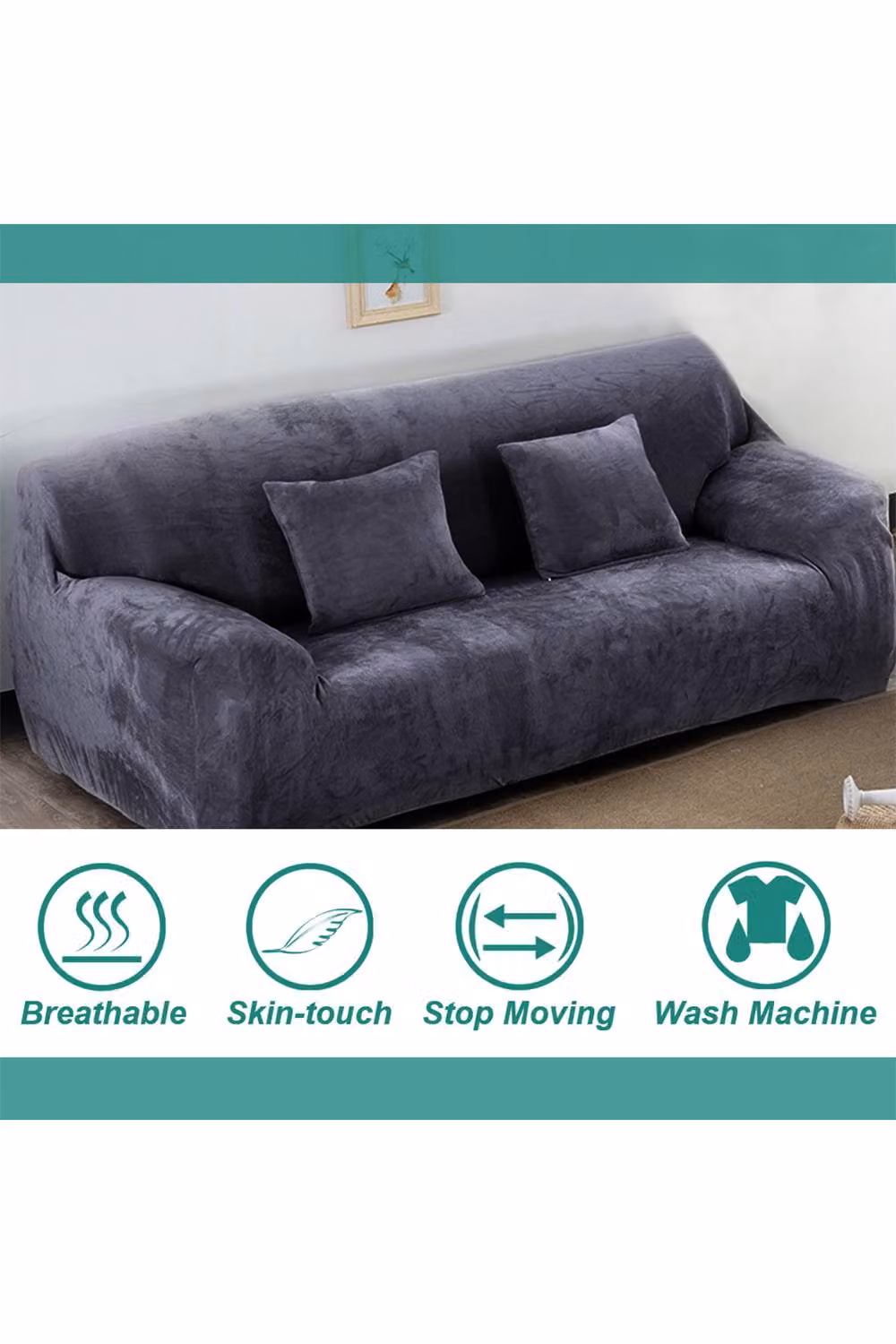 Living and Home Grey Stretch Elastic Single Sofa Cover – 3