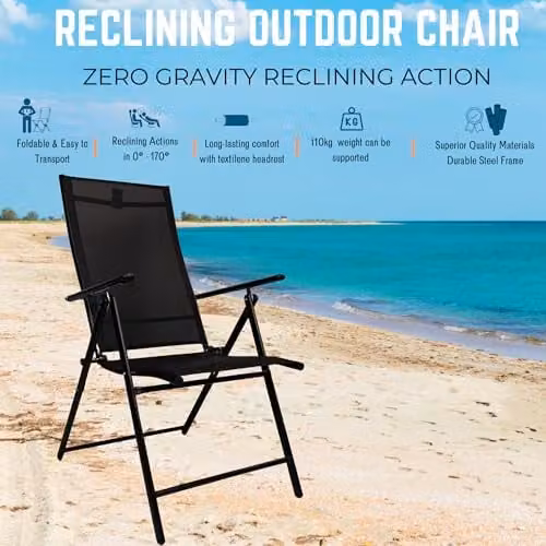 Samuel Alexander Multi Position Reclining Folding Garden Chair in Black – 11