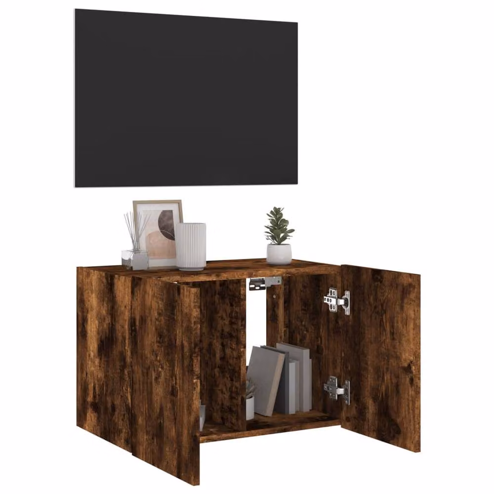 Berkfield Home TV Wall Cabinet with LED Lights in Smoked Oak Brown, W: 60 cm, D: 35 cm, H: 41 cm – 6